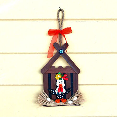 Uretti - Fatma 4830 0469 El Yapımı Horoz Figürlü Dil Çubuklu Duvar Süsü