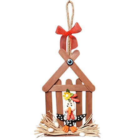 Uretti - Fatma 4830 0469 El Yapımı Horoz Figürlü Dil Çubuklu Duvar Süsü