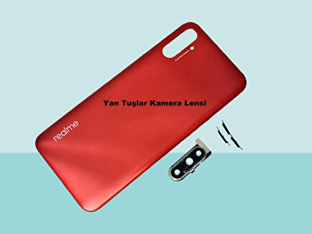 Tkgz - Oppo Realme C3İ FULL KASA Arka Kapak Batarya Kapağı - KIRMIZI