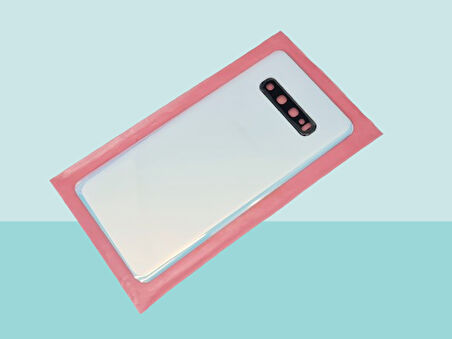 Tkgz - Samsung Galaxy S10 PLUS Arka Kapak Batarya Kapağı (Cam Full Lensli) - BEYAZ