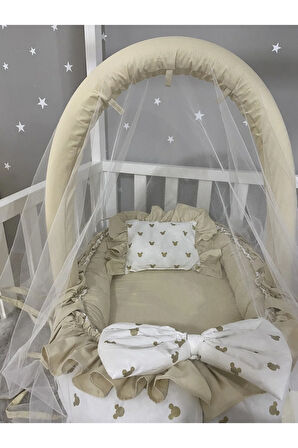 Gold Mickey Kombineli Cibinlik Ve Oyuncak Askılı Lüx Tasarım Fırfırlı Babynest
