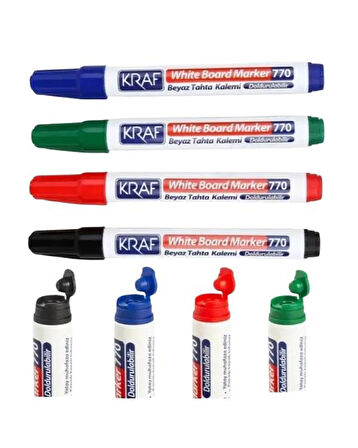 Kraf Doldurulabilir Beyaz Tahta Kalemi 4lü ve Panda Mıknatıslı Yazı Tahtası Silgisi Set