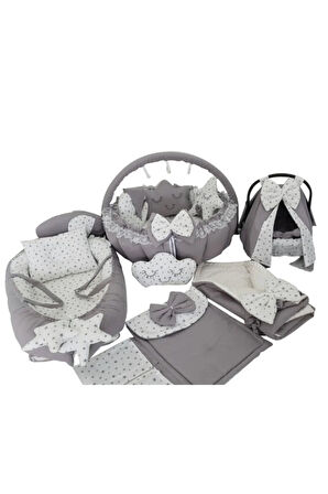 Babynest Gri Yıldız Tasarım Lüx Oyun Minderi Jaju-babynest 14 Parça Set