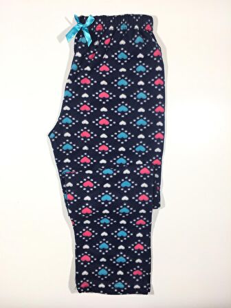 Kalp Desenli Cepsiz Kışlık Polar Kadın Pijama Altı