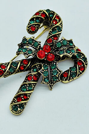 Vintage Yılbaşı Şeker Kamışı Broş