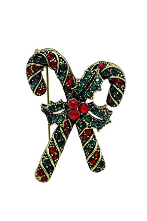 Vintage Yılbaşı Şeker Kamışı Broş