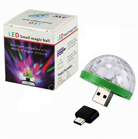 4w Usb Müzik Ritimli Ledli Sihirli Disko Topu Mikro Usb Otg Adaptörü Hediye