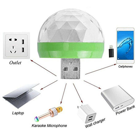 4w Usb Müzik Ritimli Ledli Sihirli Disko Topu Mikro Usb Otg Adaptörü Hediye