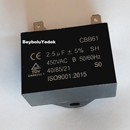 2,5 uF  KLİMA FAN KAPASİTÖR , 2,5 uF ,  450 Volt AC 50- 60 HZ ,