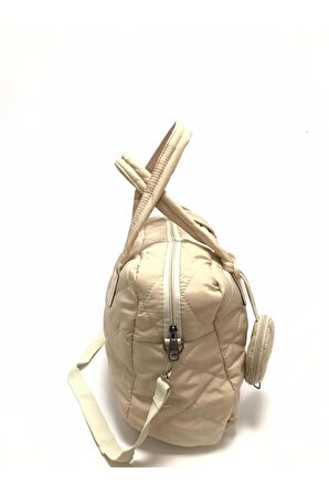 Kadın Bej Shelbey Kapitone Cüzdan Detaylı Büyük Puf Omuz Çantası El Ve Çapraz Çanta