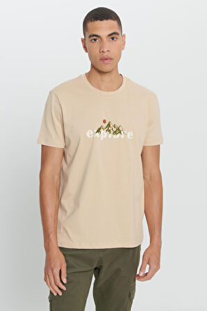 Standart Fit Normal Kesim %100 Pamuk Baskılı Bisiklet Yaka Tişört