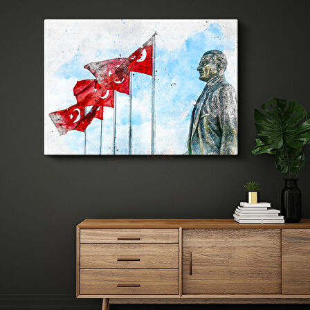 Bayrak ve Atatürk - Suluboya Anıt Kanvas Tablo
