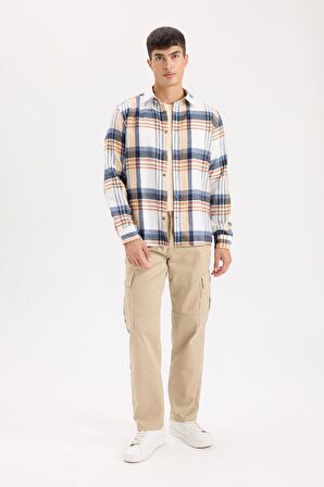 DeFacto Regular Fit Polo Yaka Kareli Flanel Uzun Kollu Gömlek D5835AX24AUER140