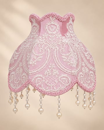 Pudra Pembe Kadife Kaplı El Yapımı Prenses Model Abajur Şapkası 30x27cm LAMBADER İÇİN UYUMLU DEĞİLDİR !