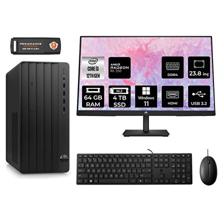 HP TOWER 290 G9 i3 12100 64GB RAM 4TB SSD RX550/4GB W11P 6D3A1EA MASAÜSTÜ PC & 23.8'' MONİTÖR