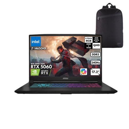 MSI KATANA 17 HX i7-14650HX 48 -GBDDR5 2 TBSSD RTX5060 (8GB-GDDR7-115W) 17.3" QHD 240Hz Windows 11 Home + HMF Sırt Çantası B14WFK-216XTRHMF31