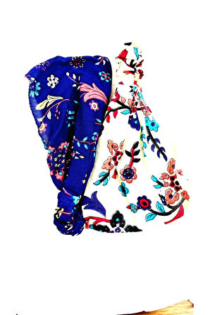 2 adet Çini Desenli Paraşüt Lastikli Bandana, Lastikli Saç Bandı, Bandana