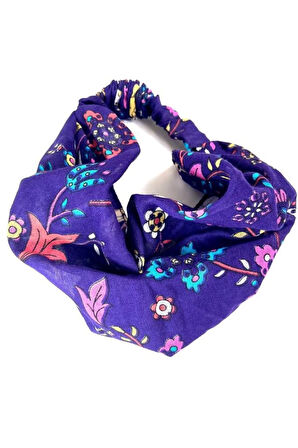 2 adet Çini Desenli Paraşüt Lastikli Bandana, Lastikli Saç Bandı, Bandana
