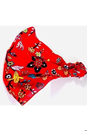 2 adet Çini Desenli Paraşüt Lastikli Bandana, Lastikli Saç Bandı, Bandana