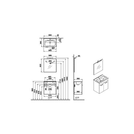 VitrA Ardea 67714 Banyo Dolabı Seti, Parlak Beyaz, 60 cm, Kapaklı