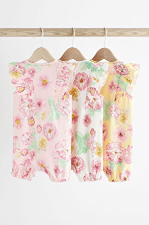 Next Baby % 100 Pamuklu Pembe Sarı Gül Desenli 3’lü Romper Set