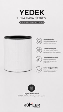 Kühler ClearAura KH-V7777 H13 HEPA Yedek Filtre | Orijinal Hava Temizleyici Filtresi Beyaz