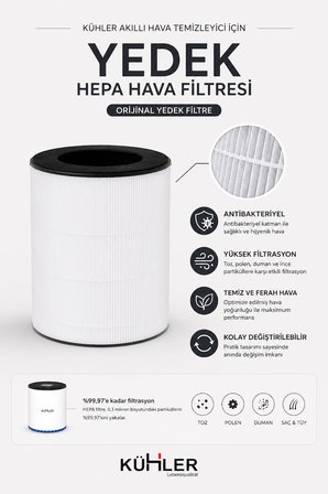 Kühler ClearAura KH-V7777 H13 HEPA Yedek Filtre | Orijinal Hava Temizleyici Filtresi Beyaz