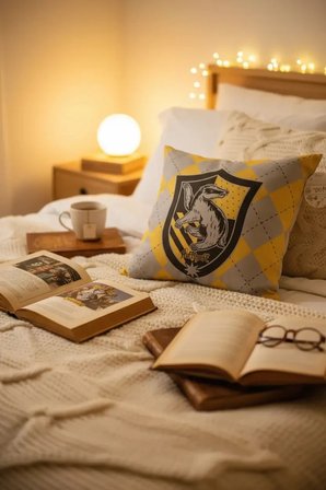 Harry Potter Lisanslı Hufflepuff Yastık – Yumuşak Dokulu Dekoratif Ev ve Koleksiyon Yastığı