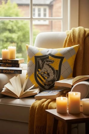 Harry Potter Lisanslı Hufflepuff Yastık – Yumuşak Dokulu Dekoratif Ev ve Koleksiyon Yastığı