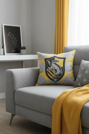Harry Potter Lisanslı Hufflepuff Yastık – Yumuşak Dokulu Dekoratif Ev ve Koleksiyon Yastığı