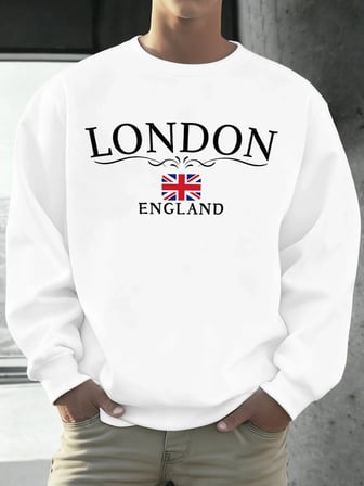 Londra İngiltere Bayrağı Baskı Kazak Erkekler Için Sonbahar Gevşek Gündelik Giyim Hipster Yum