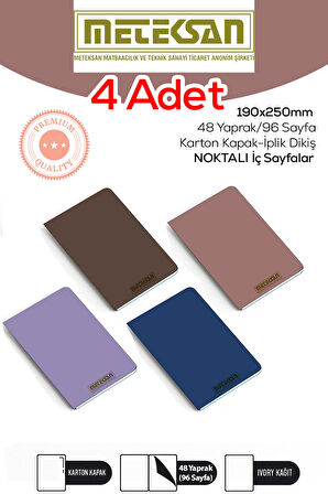4'lü 19x25 Cm Ebat Not Defteri ivory Kağıt Dokulu Karton Kapak İplik Dikiş