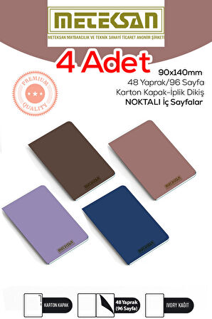 4'lü 9x14 Cm Ebat Not Defteri ivory Kağıt Dokulu Karton Kapak İplik Dikiş