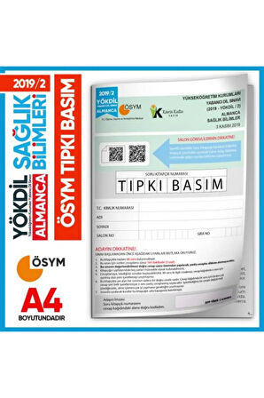 2019/2 YÖKDİL Almanca Sağlık Bilimleri ÖSYM Çıkmış Soru Tıpkı Basım Deneme Kitapçığı Türkiye Geneli