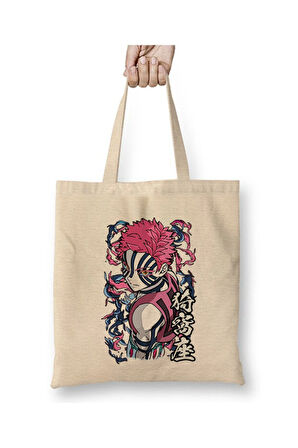 Akaza Demon Slayer Anime Bez Çanta Uzun Saplı Alışveriş Çantası Plaj Çantası