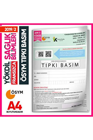 2019/2 YÖKDİL Fransızca Sağlık Bilimleri ÖSYM Çıkmış Soru Tıpkı Basım Deneme Kitapçığı