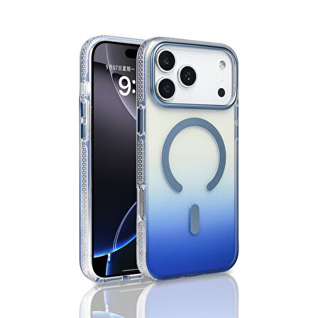 iPhone 17 Pro Max Kılıf Kablosuz Şarj Özellikli Şeffaf Transparan Renk Geçişli Toros Kapak