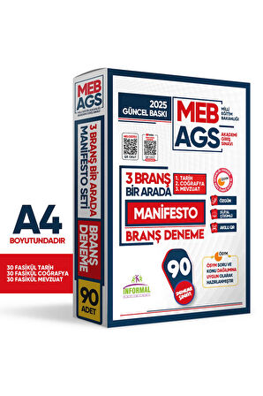 2025 Meb Ags Tarih-coğrafya-mevzuat Manifesto 90 Adet Branş Deneme (3X30) Fasikül Seti Çözümlü