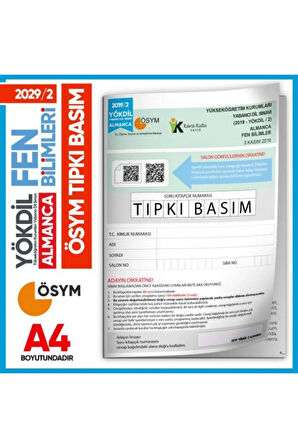2019/2 YÖKDİL Almanca Fen Bilimleri ÖSYM Çıkmış Soru Tıpkı Basım Deneme Kitapçığı Türkiye Geneli