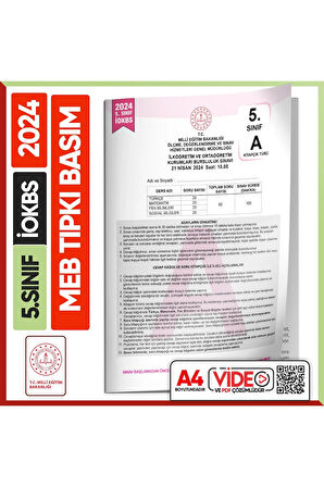 2024 5.sınıf Iokbs Bursluluk Meb Tıpkı Basım Çıkmış Soru Kitapçığı Video/pdf Çözümlü Türkiye Geneli