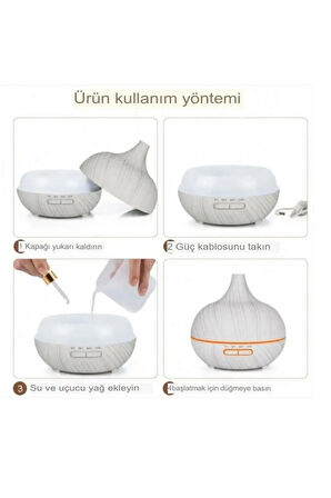 550 ml Aroma Difüzörü Buhar Ultrasonik 7 Renk Led Işıklı Aromatik Oda Kokusu Hava Nemlendirici