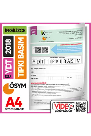 2018 Yks Ydt Ingilizce Ösym Çıkmış Soru Tıpkı Basım Deneme Kitapçığı (VİDEO ÇÖZÜMLÜ TÜRKİYE GENELİ)
