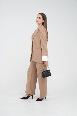 Asmetrik Kesim Gömlek Deteylı Blazer Ceket Pantolon Takım TKM08013