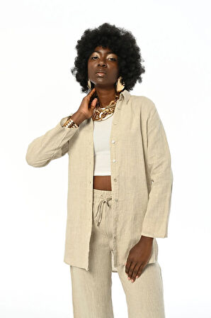 KADIN RAHAT KALIP BEDENLİ NATUR GÖMLEK