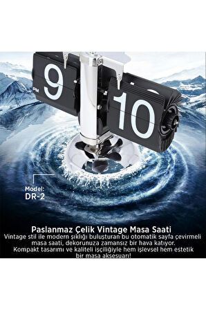 Çelik Sayfa Döner Saat Sayfa Çevirme Masa Saati RetroFlip Otomatik Yaprak Masa Saati