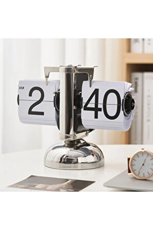 Çelik Sayfa Döner Saat Sayfa Çevirme Masa Saati RetroFlip Otomatik Yaprak Masa Saati