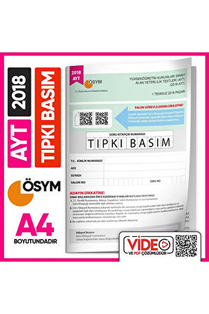 2018 Yks-ayt (SAY-TM) Ösym Tıpkı Basım Çıkmış Soru Deneme Kitapçığı (VİDEO ÇÖZÜMLÜ TÜRKİYE GENELİ)