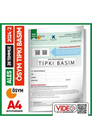 ALES 2024/2 (TEMMUZ) ÖSYM Tıpkı Basım Çıkmış Soru Deneme Kitapçığı Video/PDF Çözümlü Türkiye Geneli