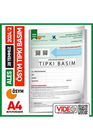 ALES 2024/2 (TEMMUZ) ÖSYM Tıpkı Basım Çıkmış Soru Deneme Kitapçığı Video/PDF Çözümlü Türkiye Geneli