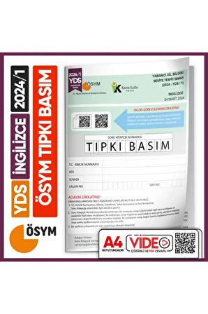 Yds 2024/1 Ösym Tıpkı Basım Çıkmış Soru Deneme Kitapçığı Yeni Baskı Video Çözümlü Türkiye Geneli